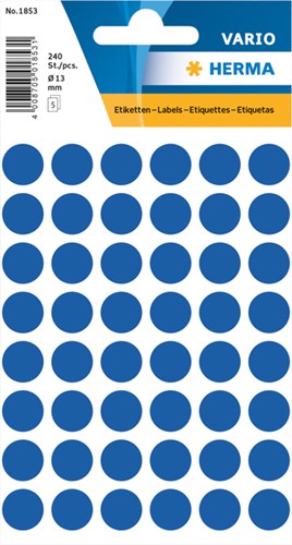 Etiket HERMA 1853 rond 13mm donkerblauw 240stuks 5 Vel