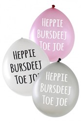 Ballon Heppie Bursdeej metallic zilver roze wit 36 cm 24 stuks  1 Verpakking 