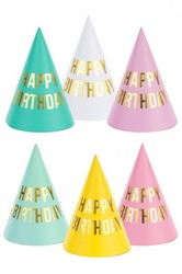 Feesthoedjes Happy Birthday 16 cm mix 6 stuks 1 Verpakking 