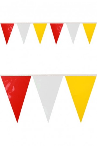 PVC VLAGGENLIJN ROOD/WIT/GEEL 10 METER BRANDVEILIG