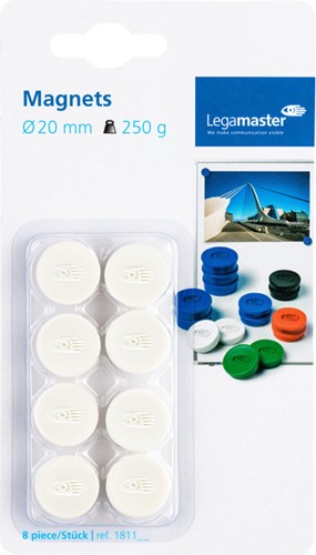 Magneet Legamaster 20mm 250gr wit 8 stuks 8 Stuk