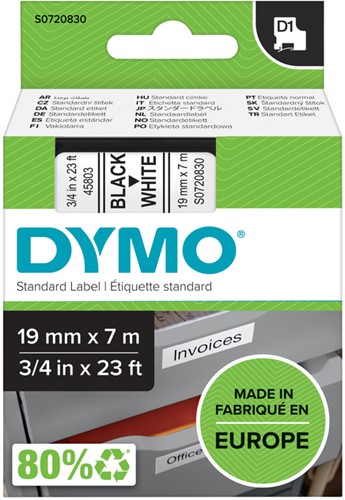 Labeltape Dymo LabelManager D1 polyester 19mm wit 1 Stuk