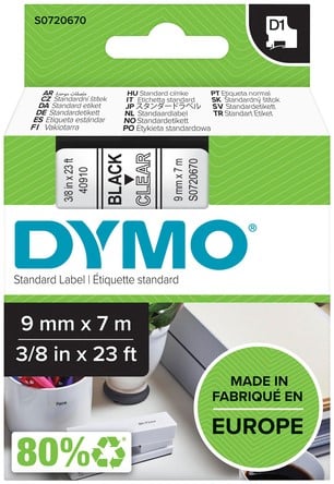 Labeltape Dymo LabelManager D1 polyester 9mm trns 1 Stuk