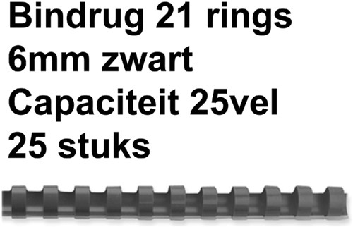 BINDRUG GBC 6MM 21RINGS A4 ZWART 25 Stuk