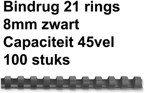 BINDRUG FELLOWES 8MM 21RINGS A4 ZWART 100 Stuk