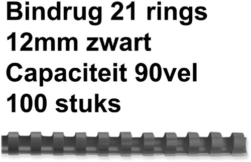 BINDRUG GBC 12MM 21RINGS A4 ZWART 100 Stuk
