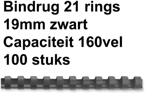 BINDRUG GBC 19MM 21RINGS A4 ZWART 100 Stuk