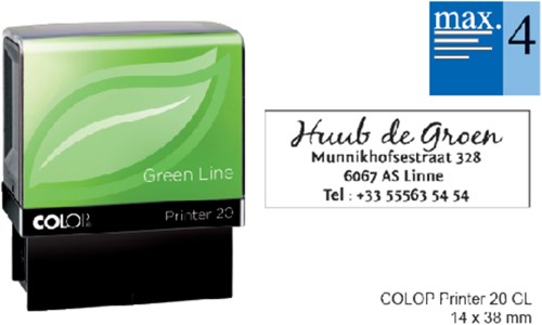 TEKSTSTEMPEL COLOP 20 GREEN PERSO 4R 38X14MM 1 Stuk
