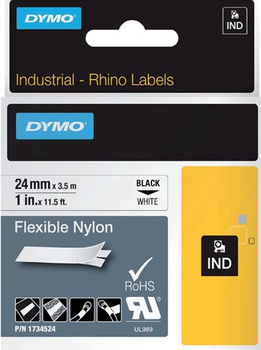 Labeltape Dymo Rhino industrieel nylon 24mm wit 1 Stuk