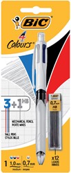 Balpen Bic 3kleuren + vulpotl HB 0.7mm M wit 1 Stuk