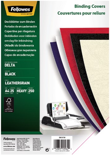 Voorblad Fellowes A4 lederlook zwart 25 Stuk