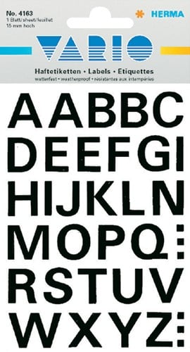 Etiket HERMA 4163 15mm letters A-Z zwart 1 Vel