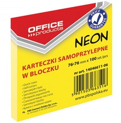 Memoblok Office Products 76x76mm neon geel  Blok 100 Vel