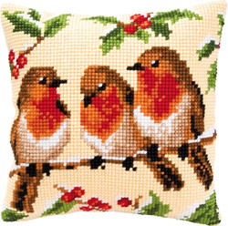 Kruissteekpakket 40x40 cm 3 roodborstjes  1 stuk 
