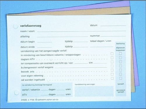 SAMSOM VERLOFAANVRAAG A6 105X148MM 3-VOUD 31925 PER 100 SETS 1 Stuk